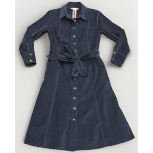 Boden Dress Size 10P Navy Blue Cord Shirt Midi Winter Needlecord